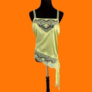 00's vintage sunny lime silk lace y2k asymmetrical tank top MEDIUM bebe